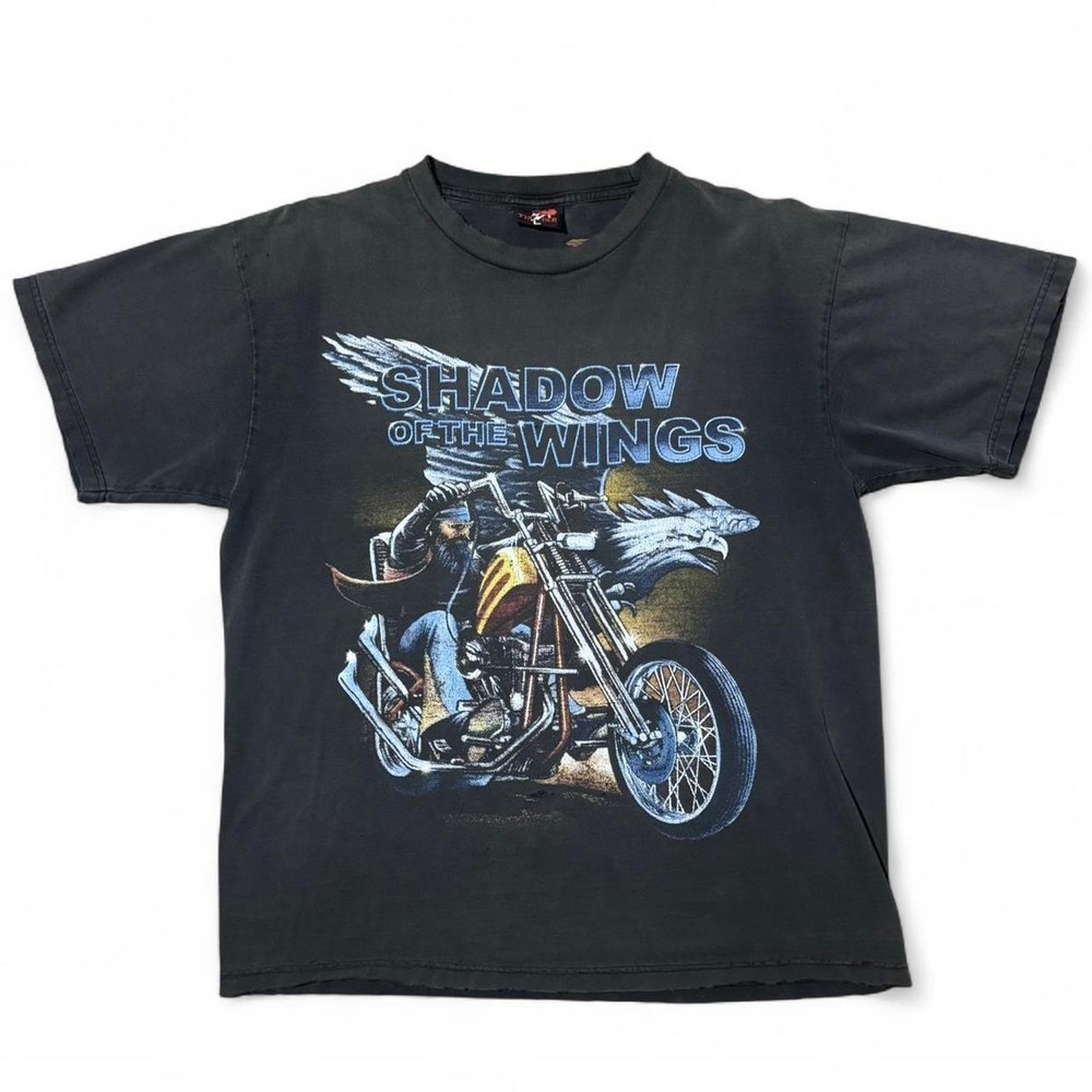 Vintage 90s Faded & Distressed Shadow of the Wings Biker Motorcycle T-shirt LRG